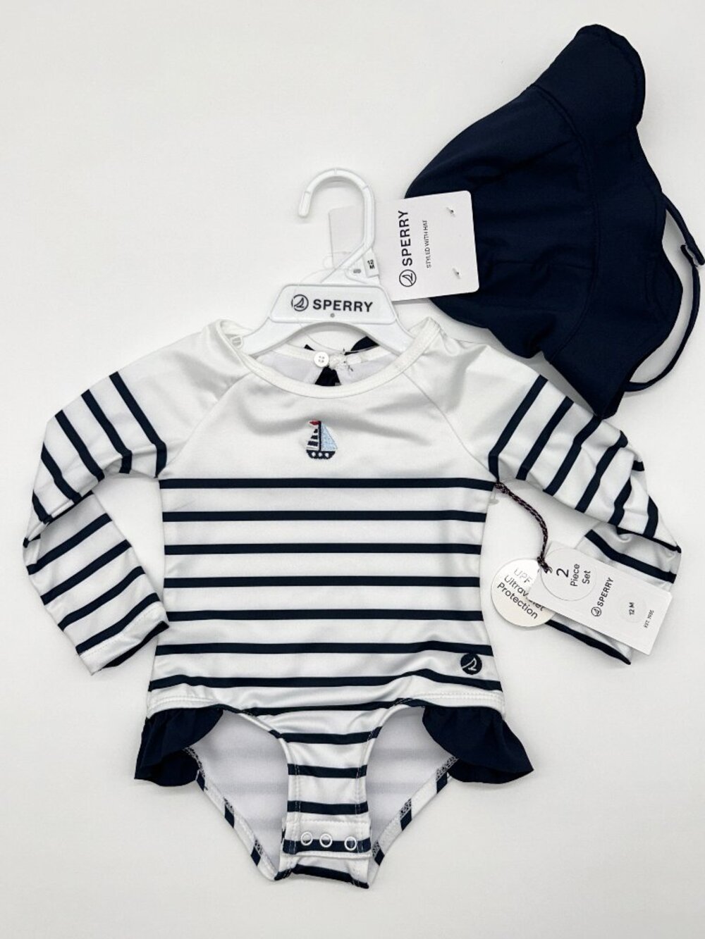 Sperry Girls 12M Striped Long Sleeve Swim set UPF 50+ NWT
